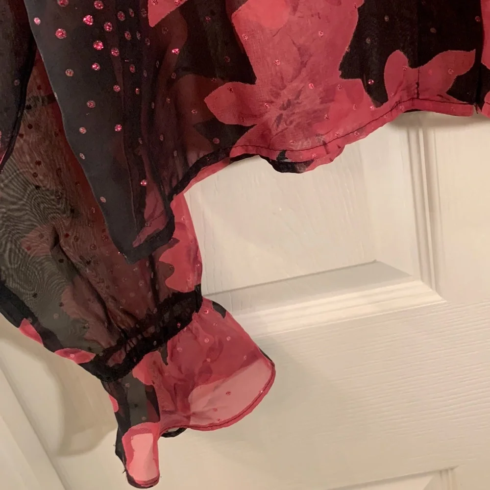 Vintage Black and Pink Floral Connie Choi Sheer Blouse - Picture 5 of 16